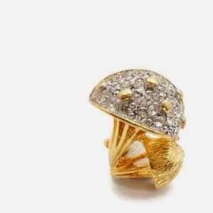 Vintage Mushroom Brooch Pin w/Sparkling Pavé Rhinestone Dome Gold & Silver Tone